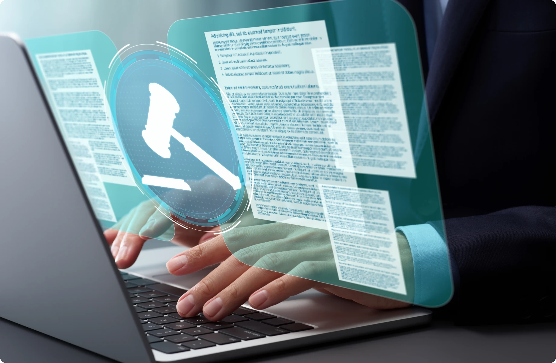 Virtual gavel over computer screen