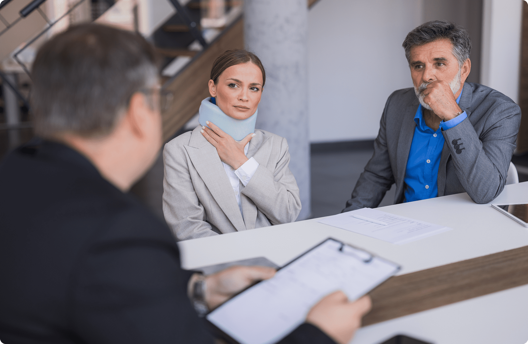 Legal consultation with injured client and attorney
