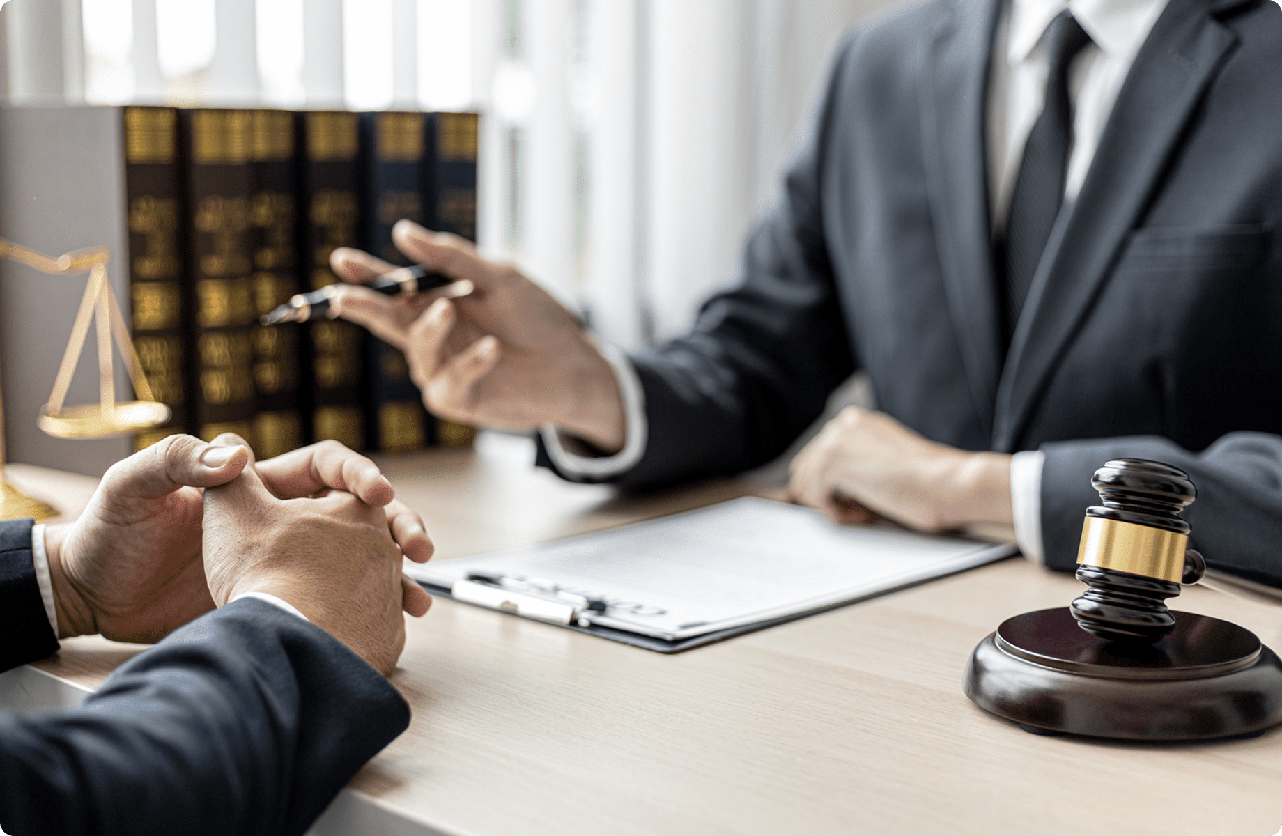 Attorney meeting in law office setting