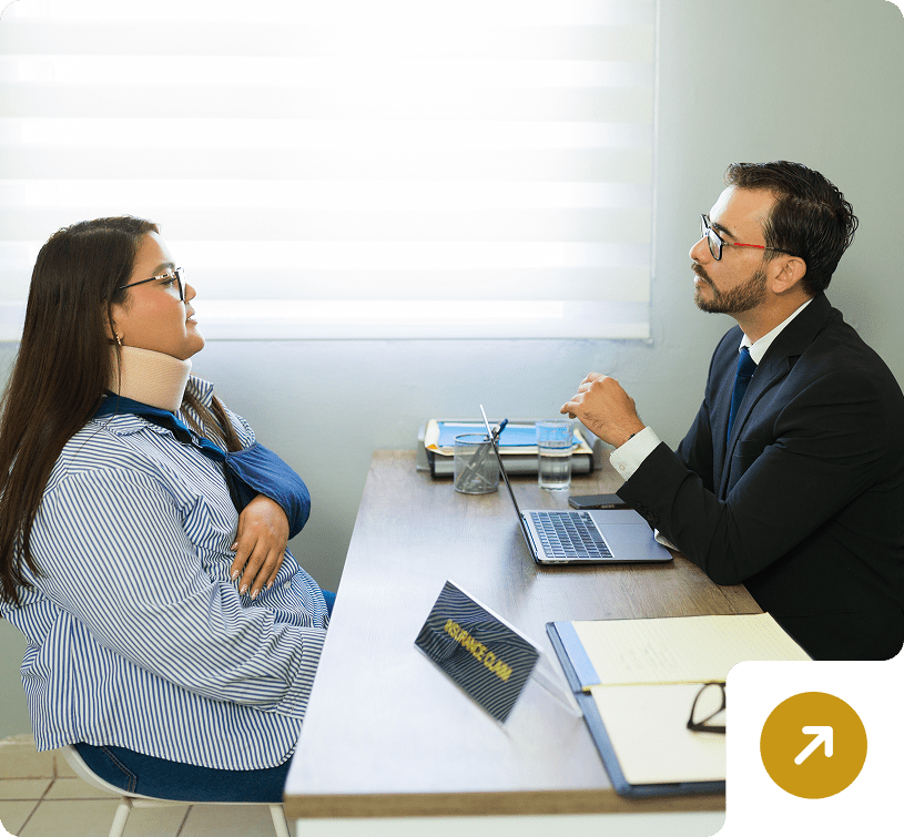 Business meeting with injured woman