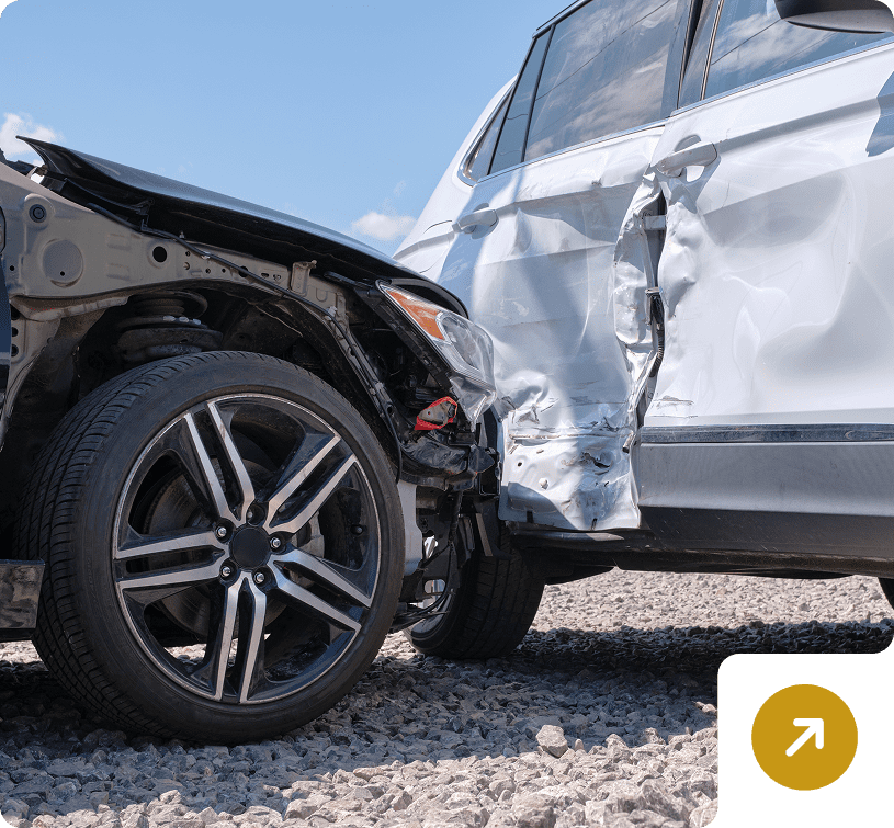 Two cars crashed, side and front damage
