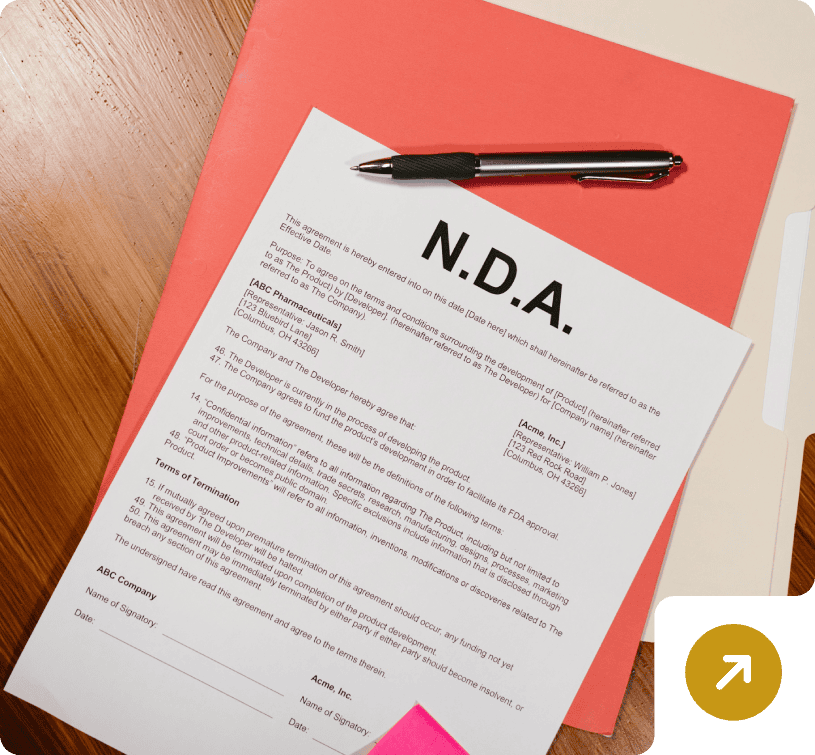 NDA document with pen on folder